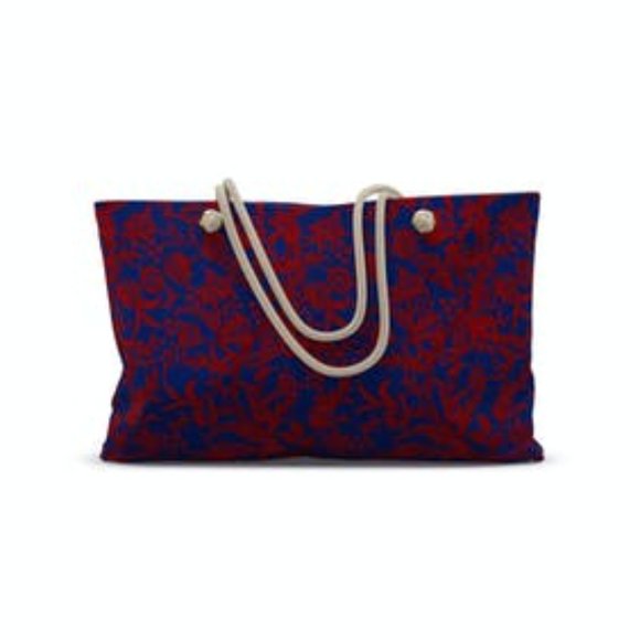 The Inside NYC Canvas Tote Beach Bag Red Blue Floral Rope Handle Lined NEW! - Picture 4 of 4